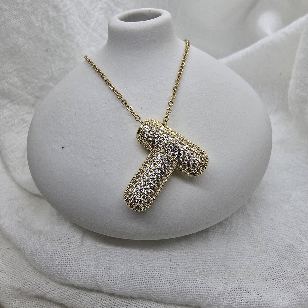 Gold Pavé Initial 'T' Necklace